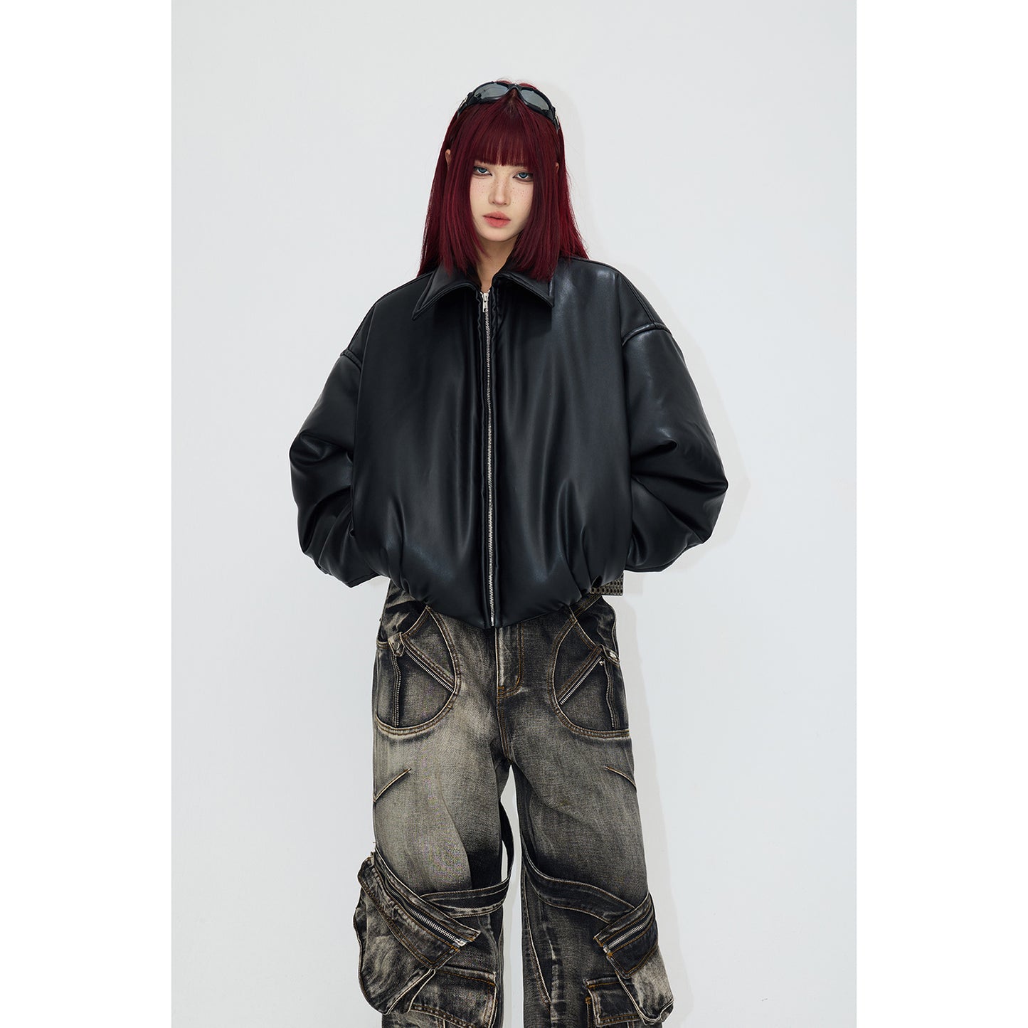 Women's Short Drop-shoulder Leather Jacket
