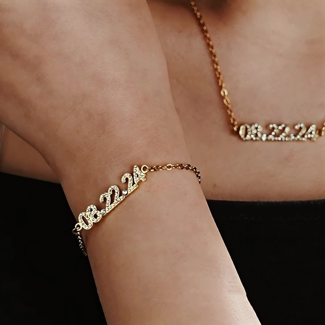 Stainless Steel Diamond Studded Digital Bracelet