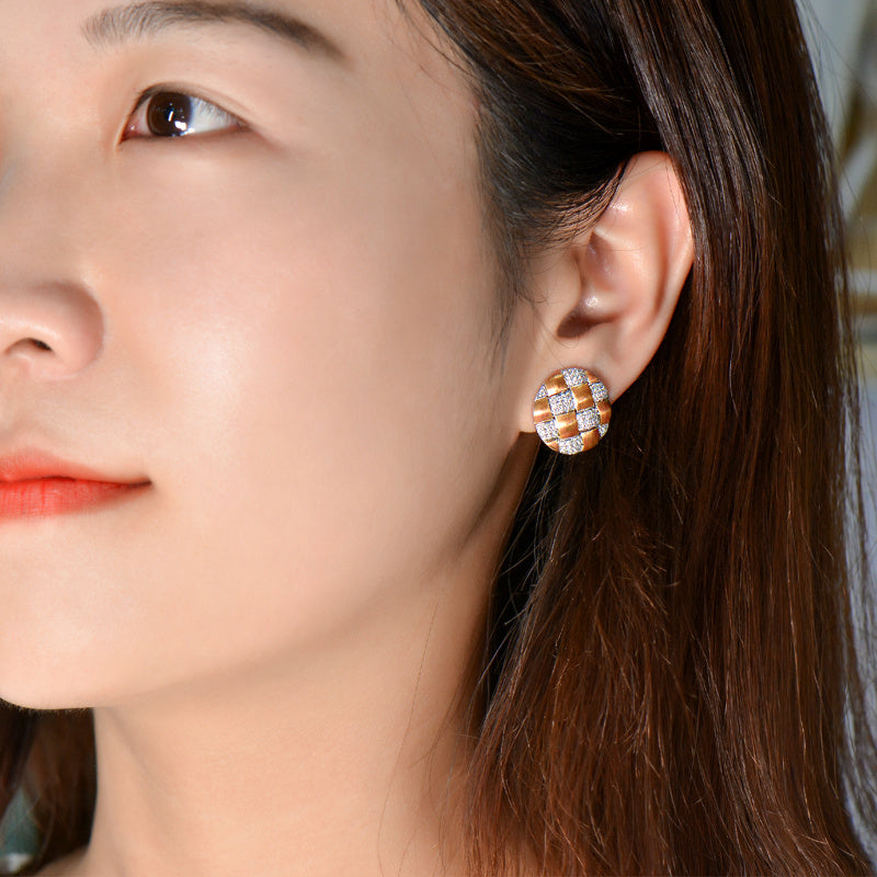 18K Gold Diamond Brushed Craft Earrings