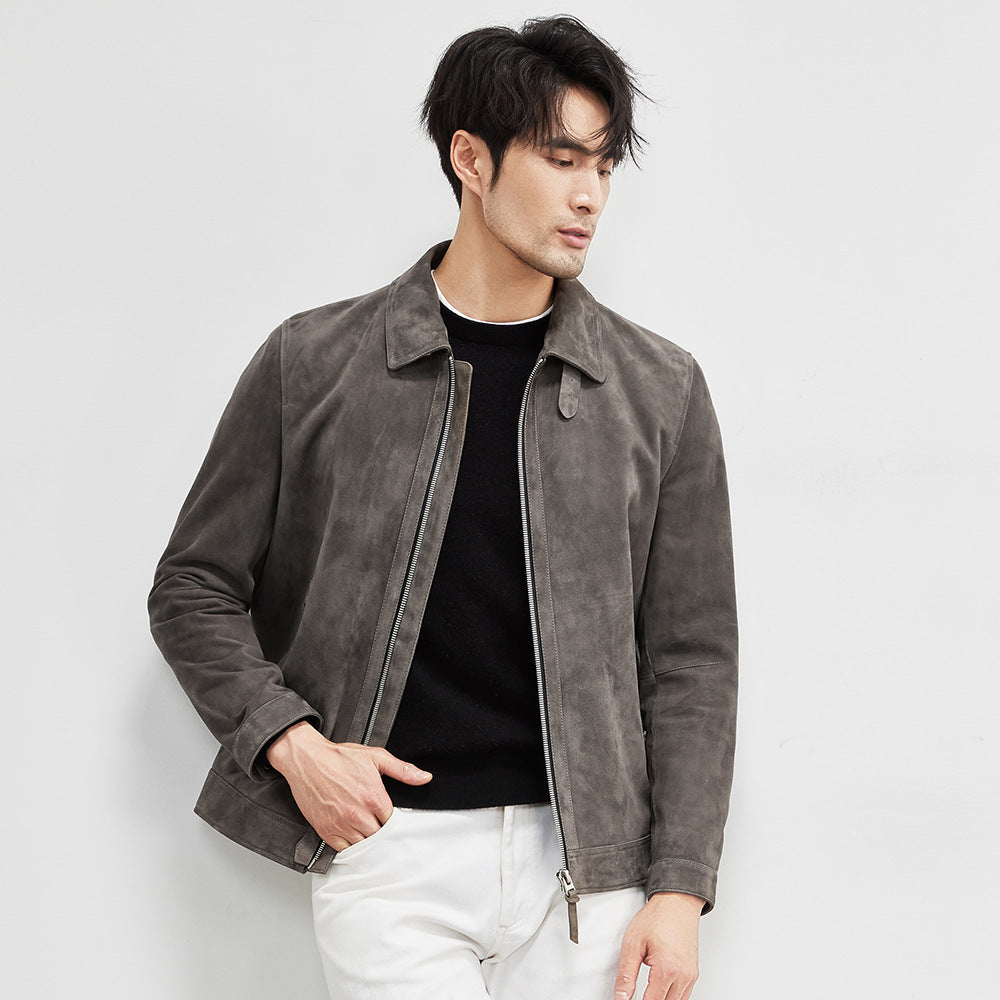 Men's Coat Lambskin Suede Lapel Biker's Jacket