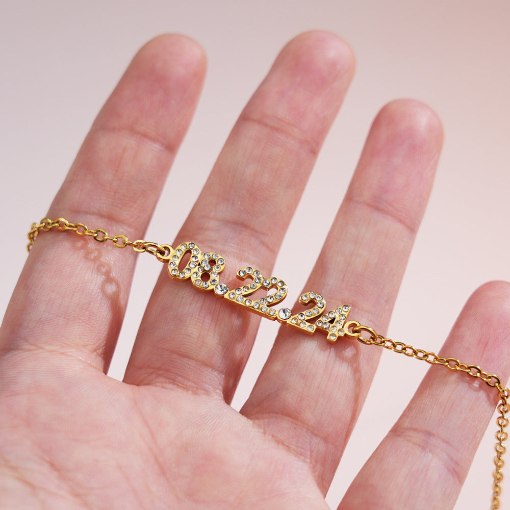 Stainless Steel Diamond Studded Digital Bracelet