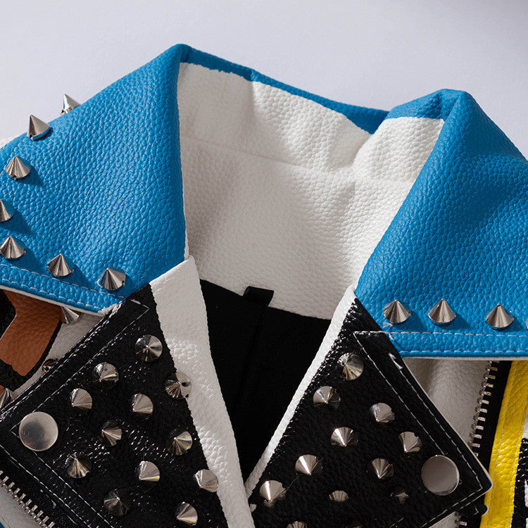 Graffiti Print Motorcycle Leather Jacket