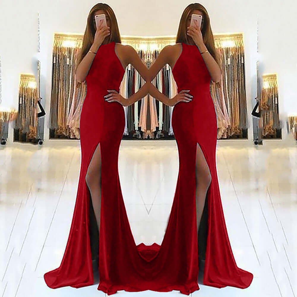 Women long skirt evening dress | Knit Halter Maxi UK Red