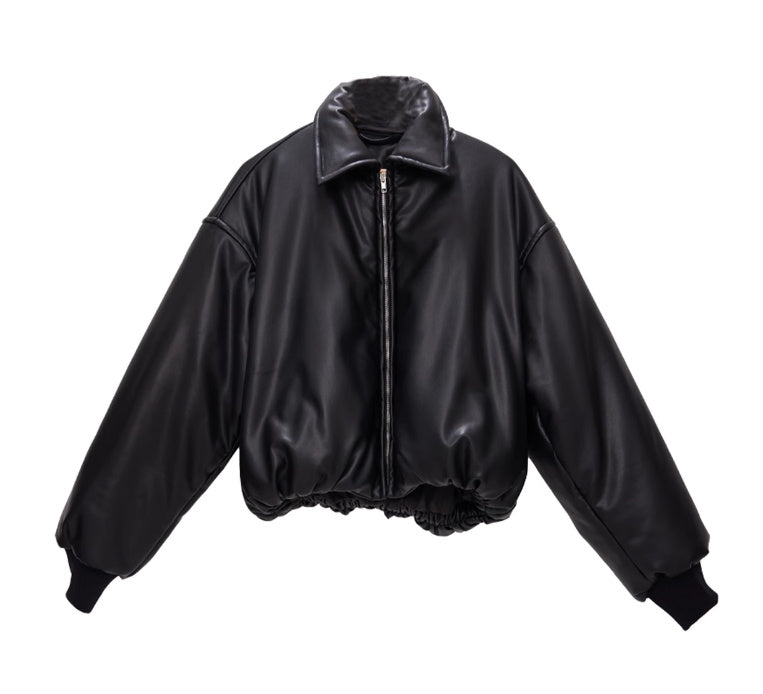 Women's Short Drop-shoulder Leather Jacket