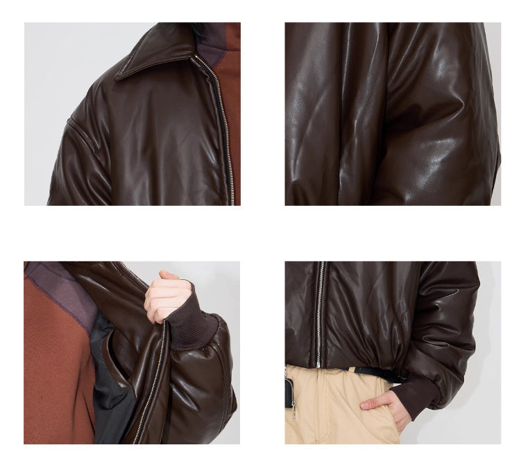 Women's Short Drop-shoulder Leather Jacket