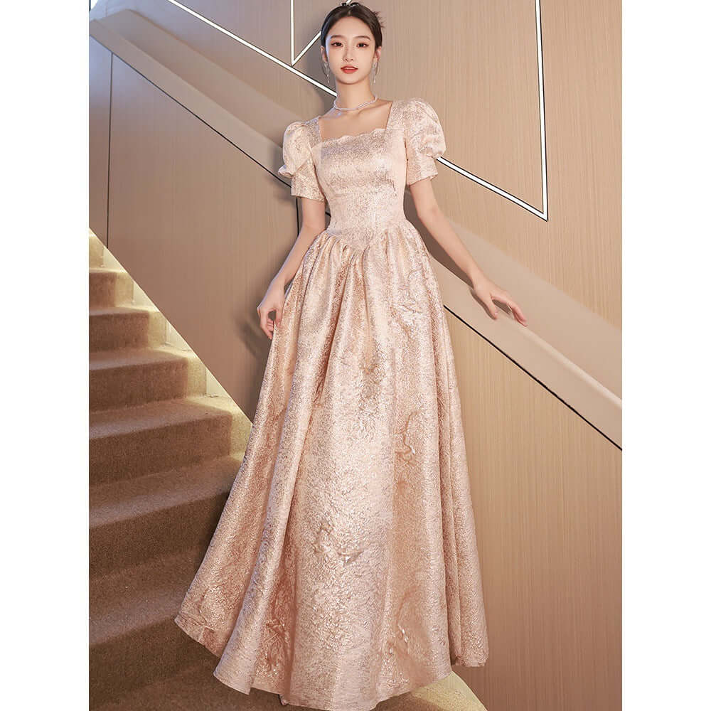 Women's Champagne Evening Dress UK - on stairs