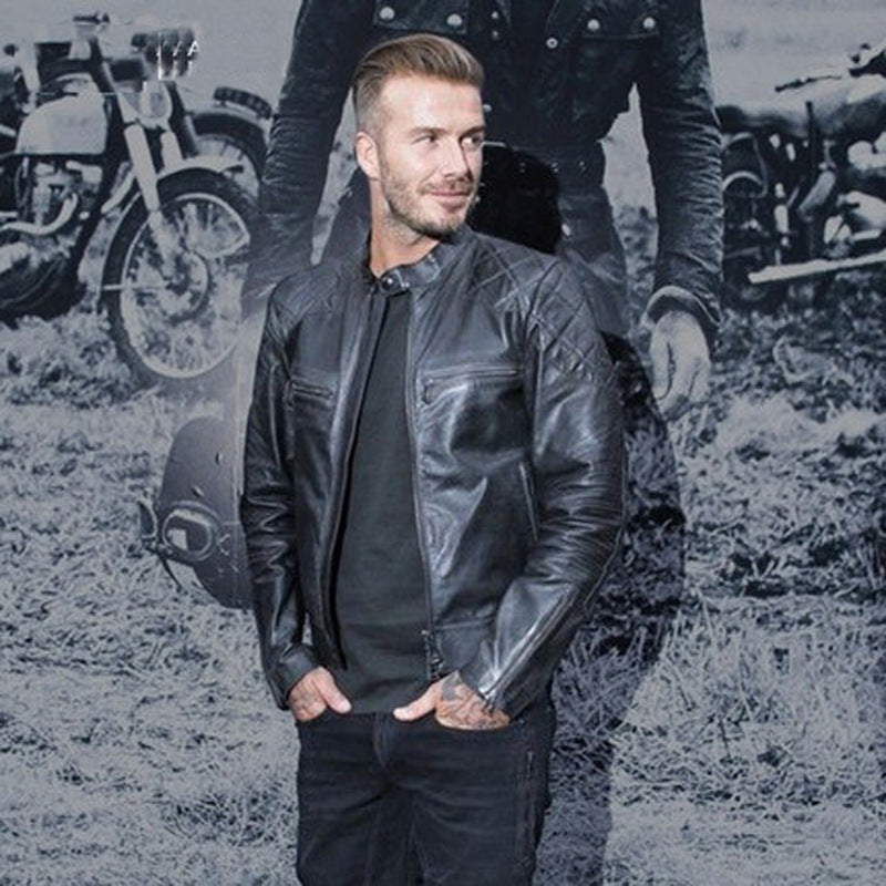 Men's Stand Collar Leather Jacket