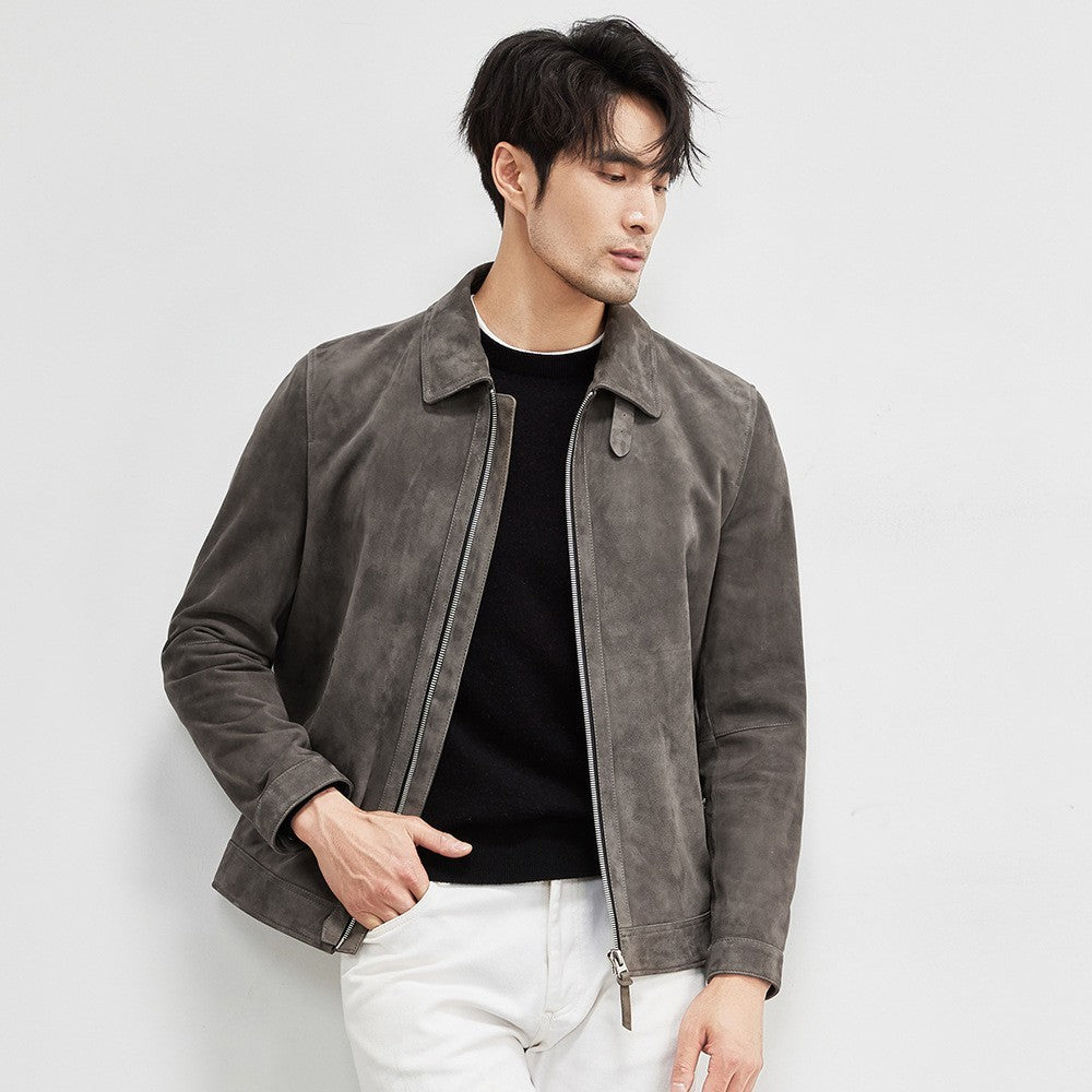 Men's Coat Lambskin Suede Lapel Biker's Jacket