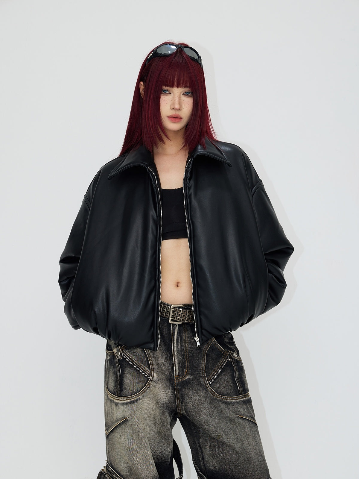 Women's Short Drop-shoulder Leather Jacket