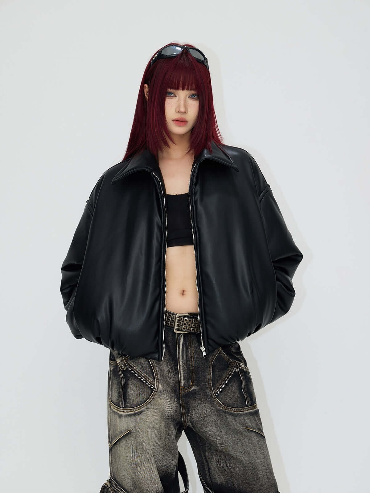 Short Drop Shoulder Leather Jacket Women UK