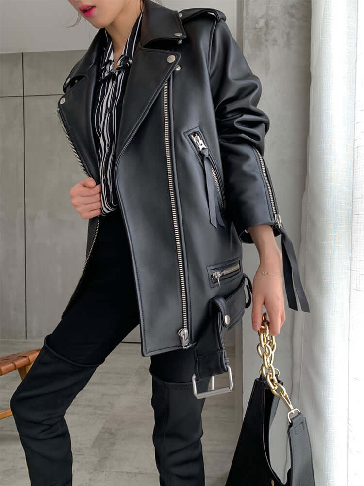 Women's Sheepskin Casual Jacket | Smooth Zipper Placket