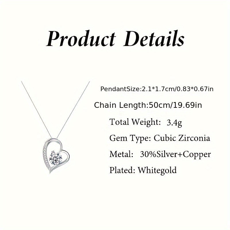 Cubic Zirconia Heart Necklace - 925 Sterling Silver Necklace