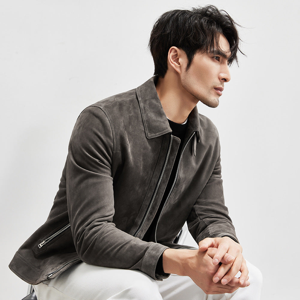 Men's Coat Lambskin Suede Lapel Biker's Jacket