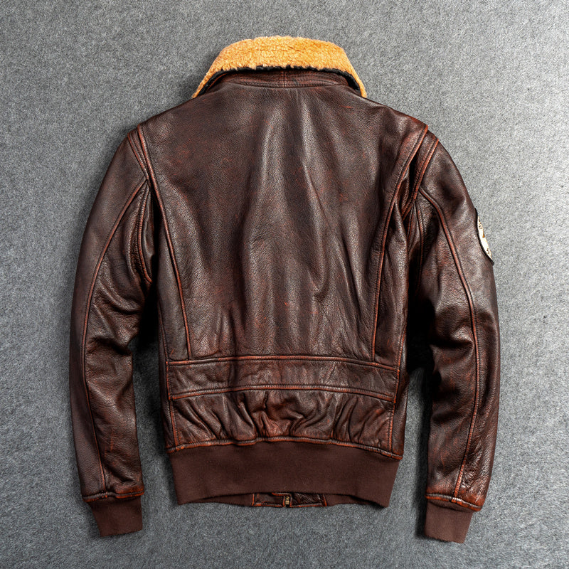 Men's Genuine Leather First Layer Leather Motorcycle Jacket