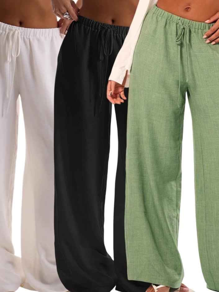 3pcs Holiday Textured Tie Waist Trousers