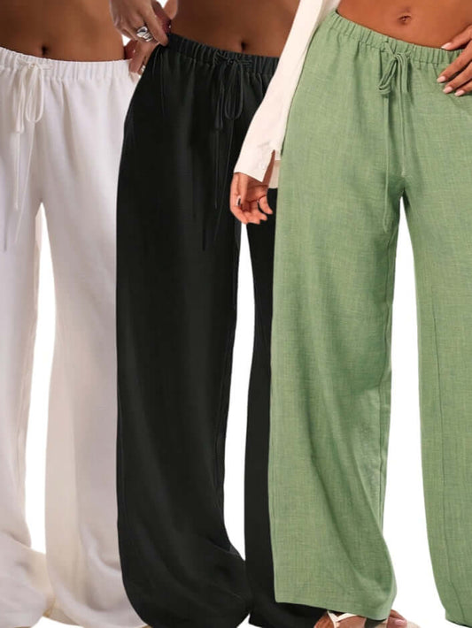 3pcs Holiday Textured Tie Waist Trousers