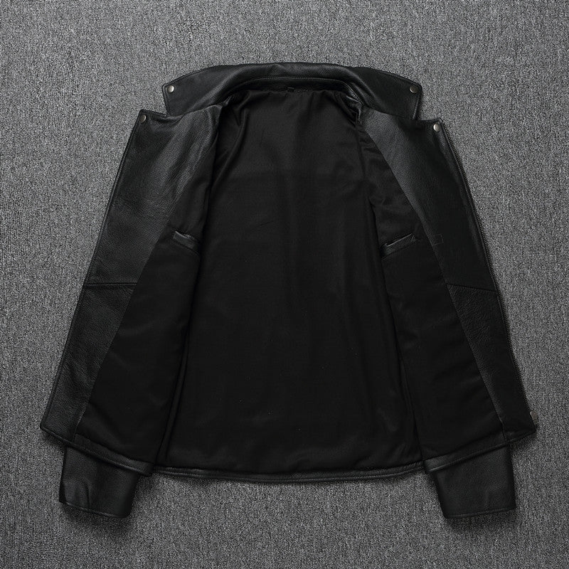 Black Leather jacket on a textured gray background