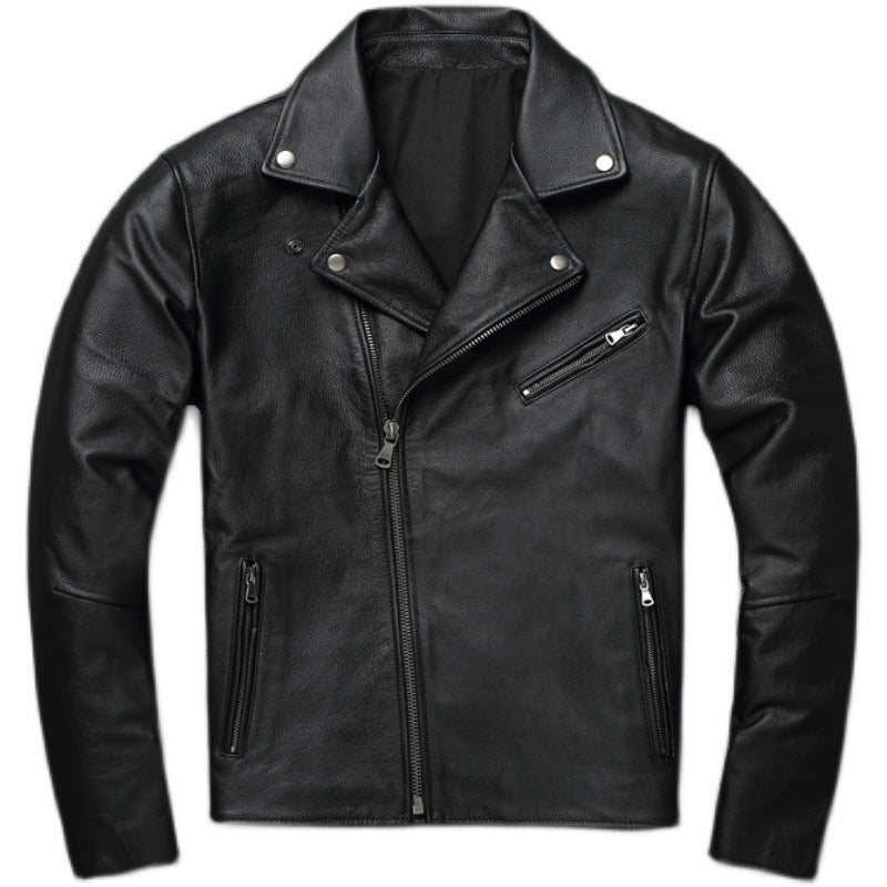 Black leather jacket with zippers on a white background