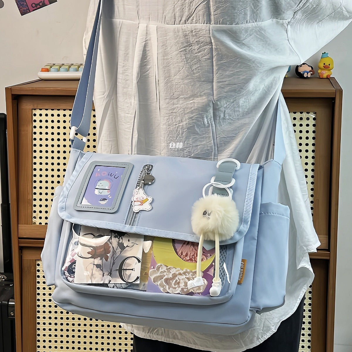Canvas Crossbody Handbag - Sky Blue