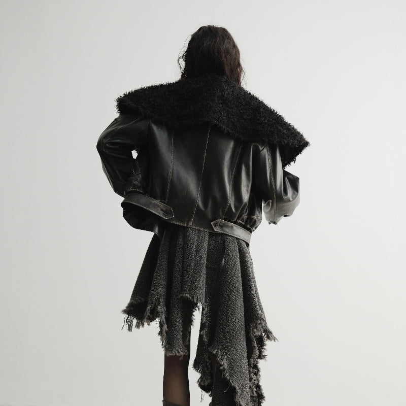 Women's Fur Collar Leather Jacket