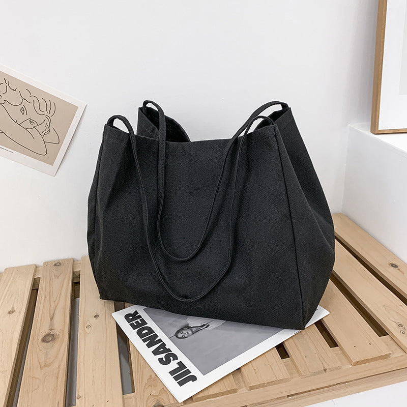 Solid Color Women's Simple Artistic Canvas Handbag Large Capacity Shopping Bag