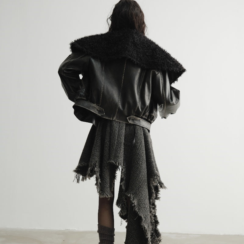 Women's Fur Collar Leather Jacket