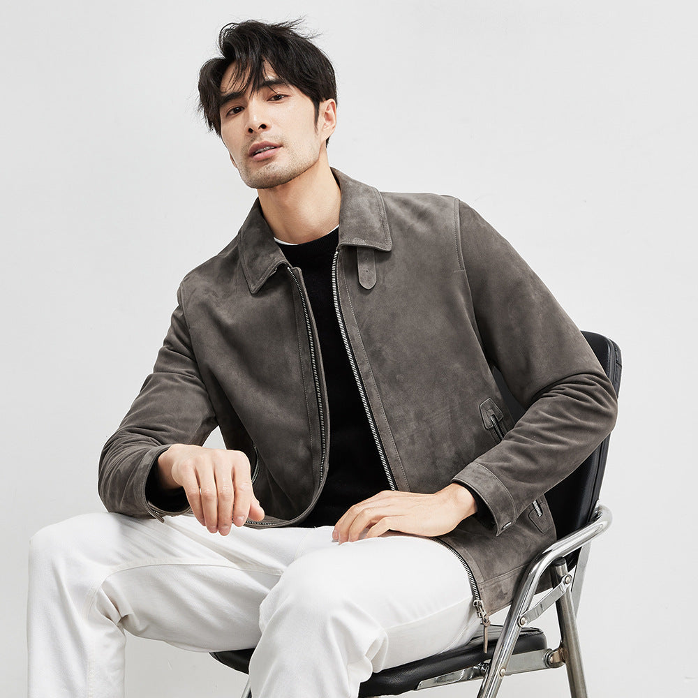 Men's Coat Lambskin Suede Lapel Biker's Jacket