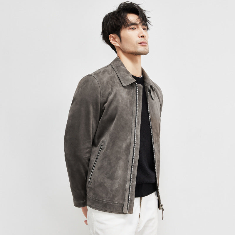 Men's Coat Lambskin Suede Lapel Biker's Jacket