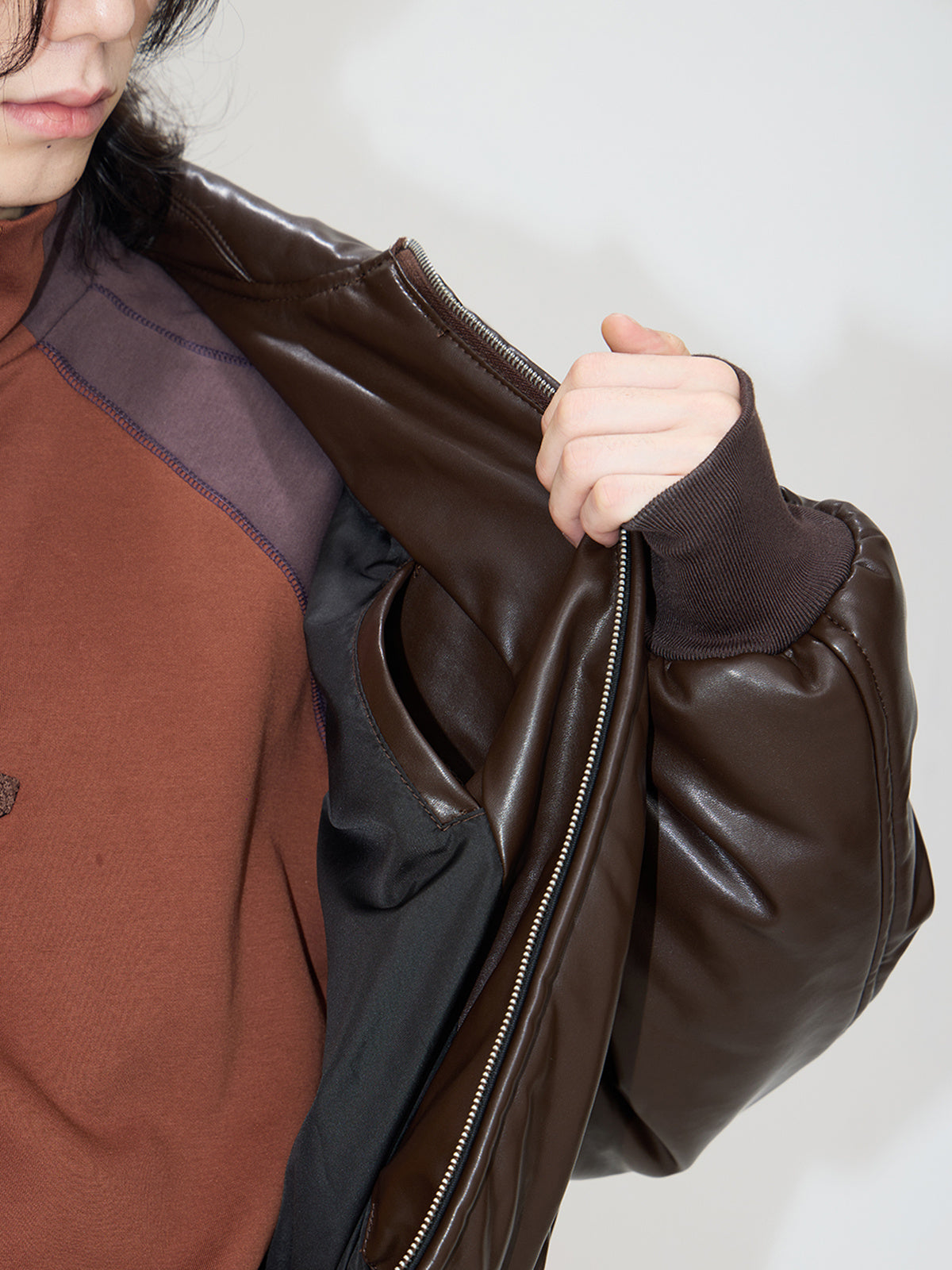 Women's Short Drop-shoulder Leather Jacket