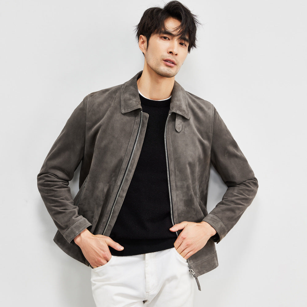 Men's Coat Lambskin Suede Lapel Biker's Jacket