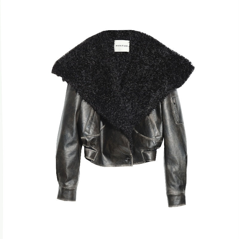 Women's Fur Collar Leather Jacket
