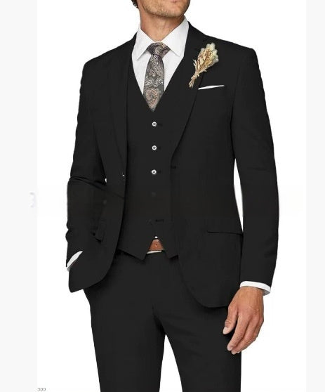 Men's Suit Set Three-piece Casual - Black