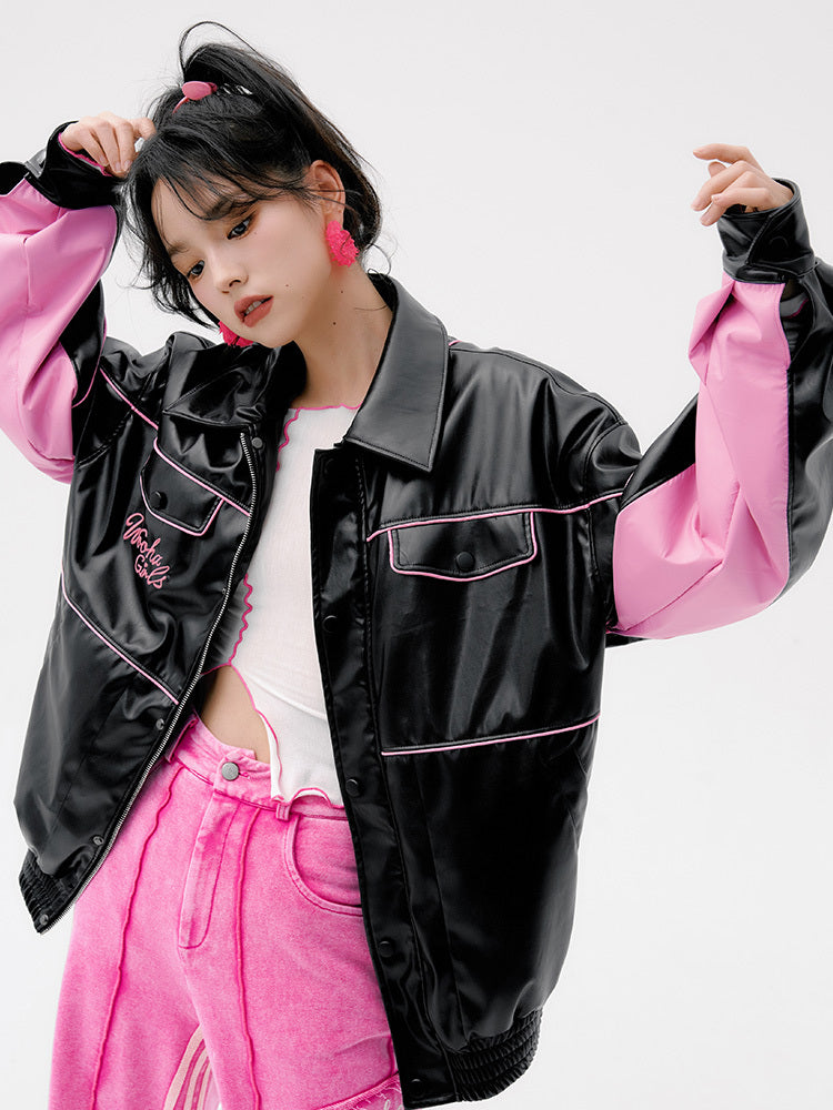 Women's Oversized Street-Style PU Jacket