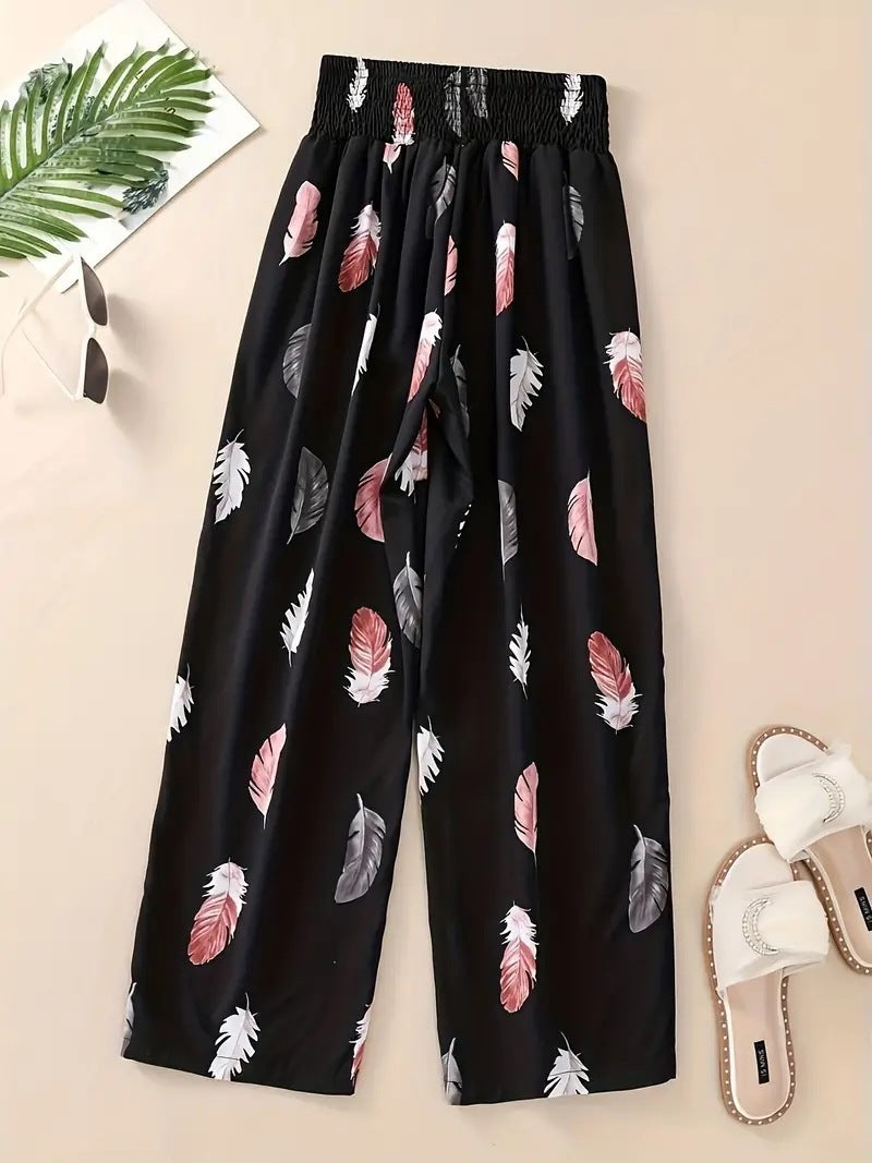 Women's Casual Flower Pants - Floral Straight