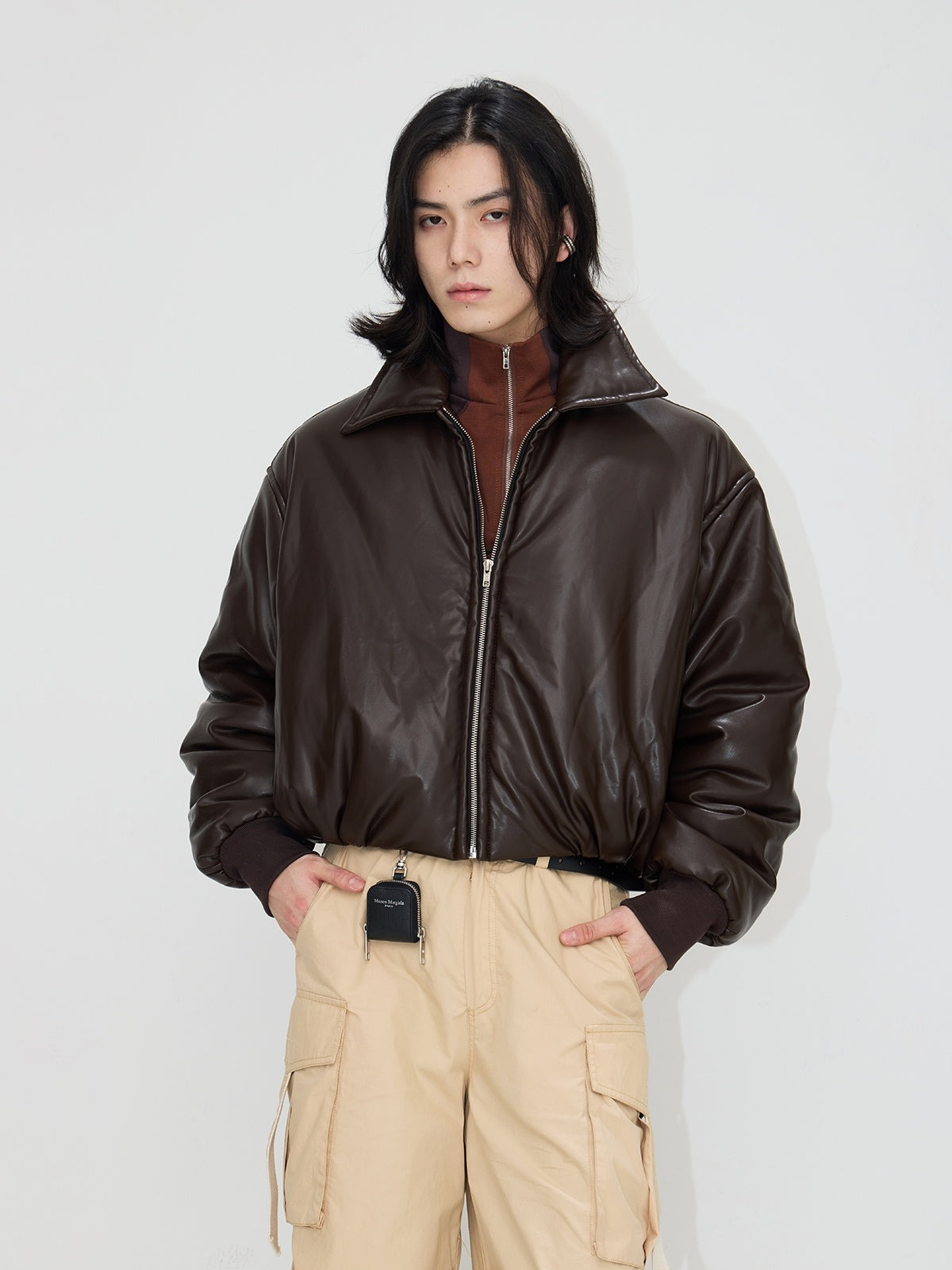 Women's Short Drop-shoulder Leather Jacket