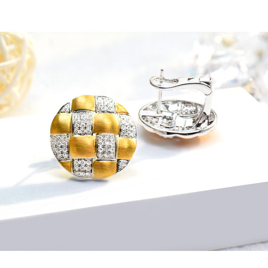 18K Gold Diamond Brushed Craft Earrings