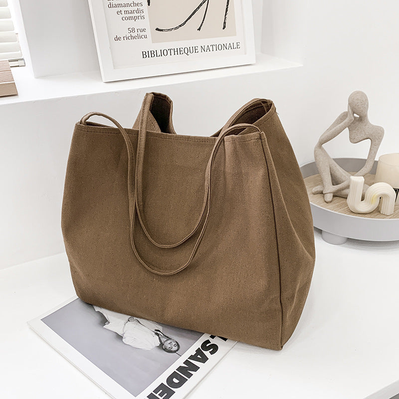 Solid Color Women's Simple Artistic Canvas Handbag Large Capacity Shopping Bag