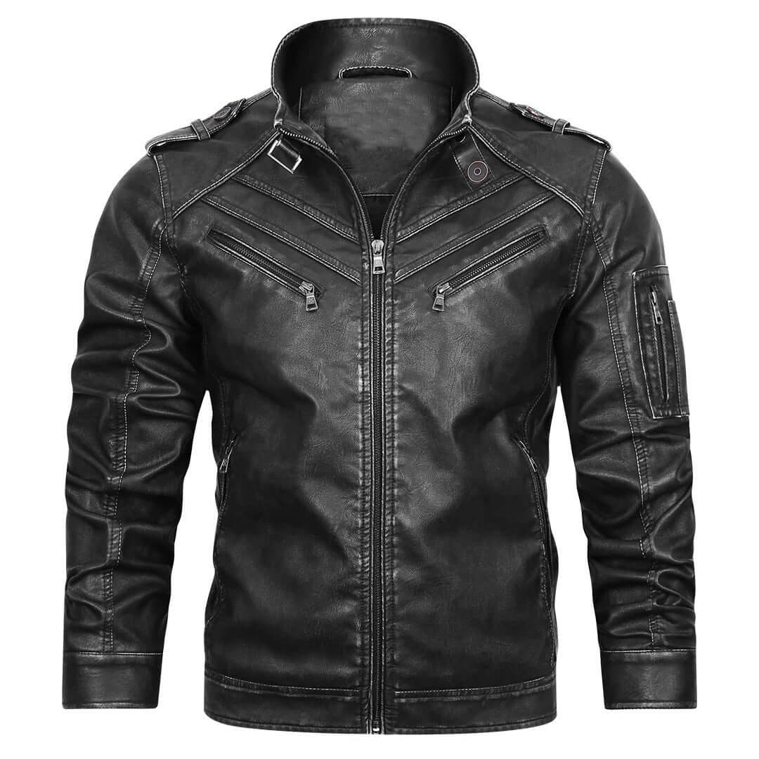 Men’s Leather Jackets UK – black biker jacket front view