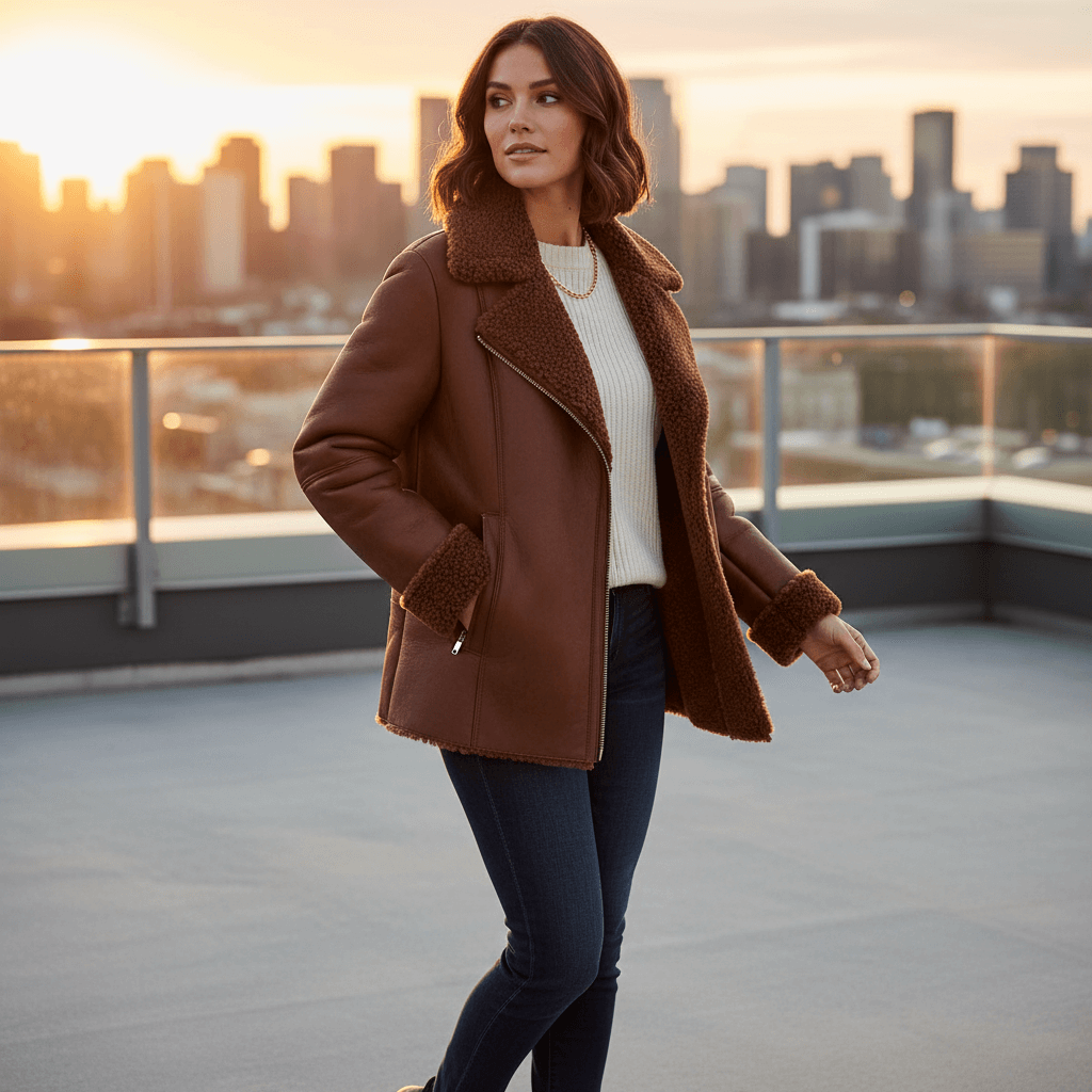 Women’s black leather jacket UK – front view