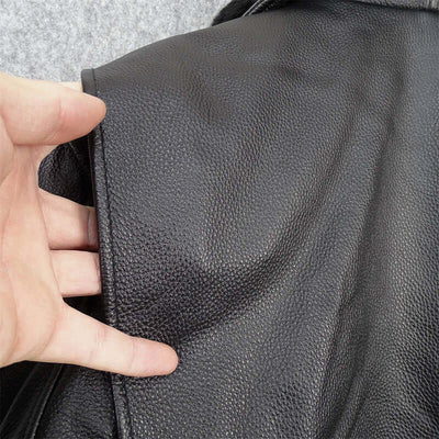 Detachable Fur Collar Cowhide Leather Jacket