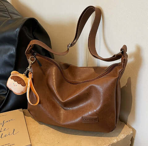 Women's Daily Commute Shoulder Messenger Bag Brown With Pendant