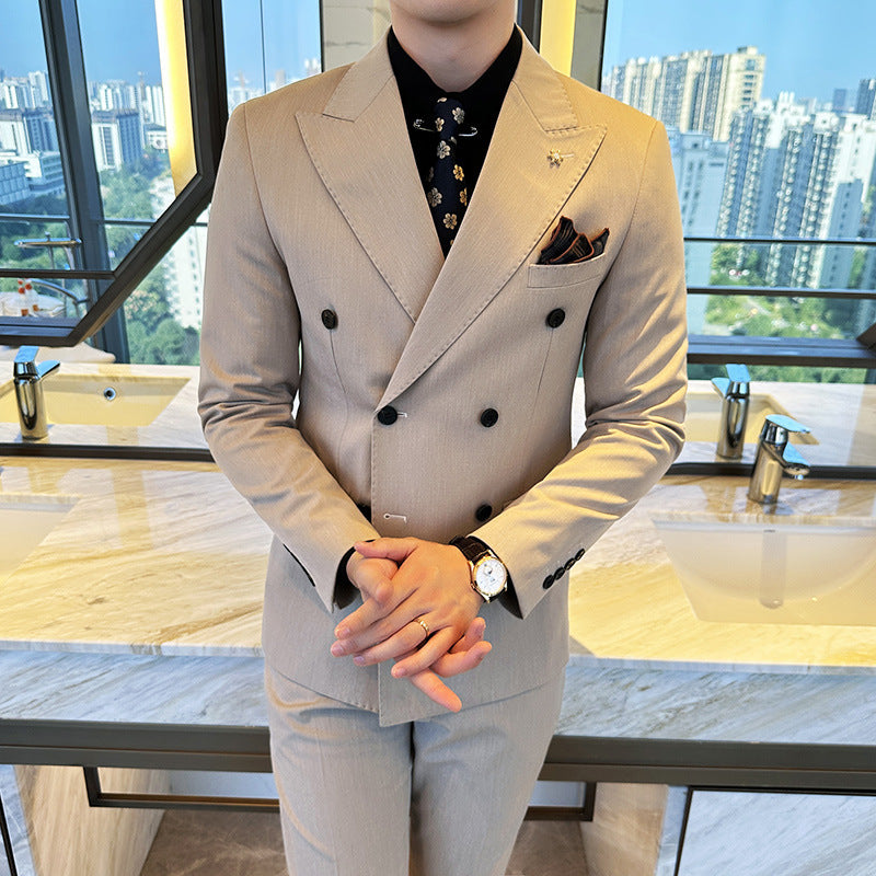 Double Breasted Business Slim Fit Suit for Men Apricot Suit Suit Trousers