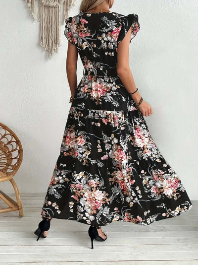 Floral V-Neck Maxi Dress for Women | Tiered Ruffle UK