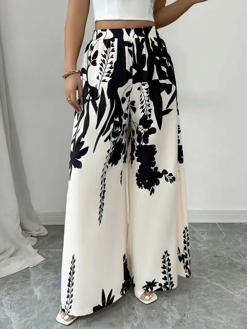 Printed Lace-up Women's Casual Pants White