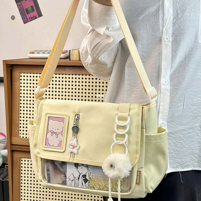 Canvas Crossbody Handbag | Soft Canvas Bag Yellow hair ball pendant