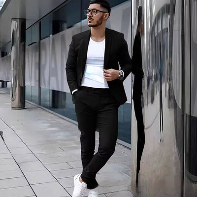 Business Casual Two Piece Suit for Men Black