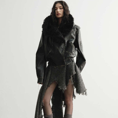 Women's Fur Collar Leather Jacket