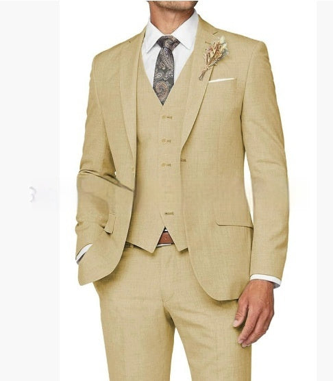 Mens Slim Fit Business Three Piece Suit UK Champagne
