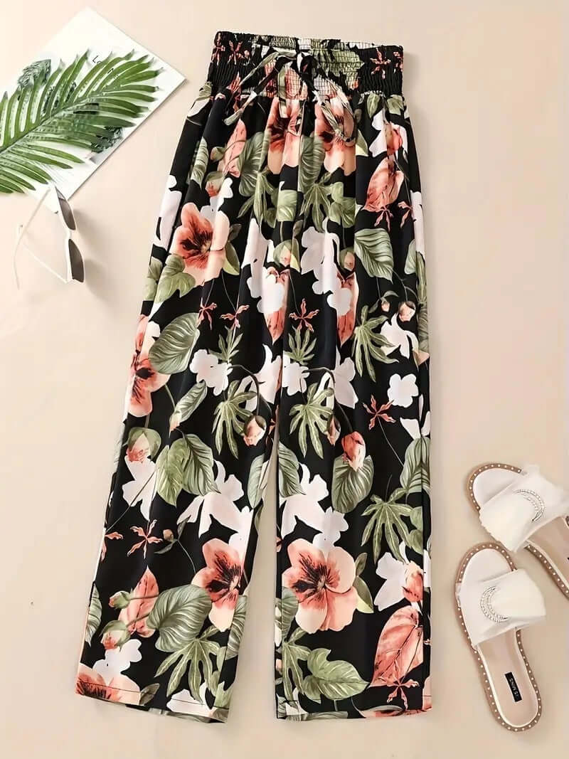 Women's Casual Flower Pants - Floral Straight Color