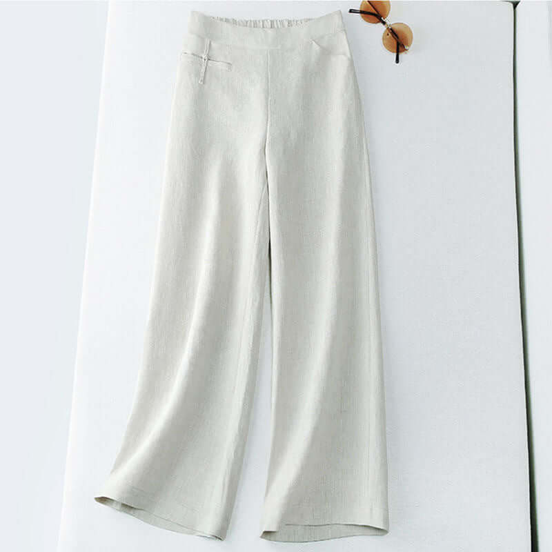 Casual Cotton Linen Wide Leg Pants Apricot